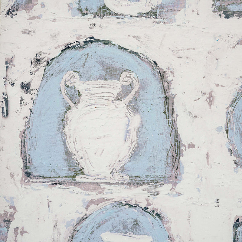 Wallpaper with a vase design on a textured white background